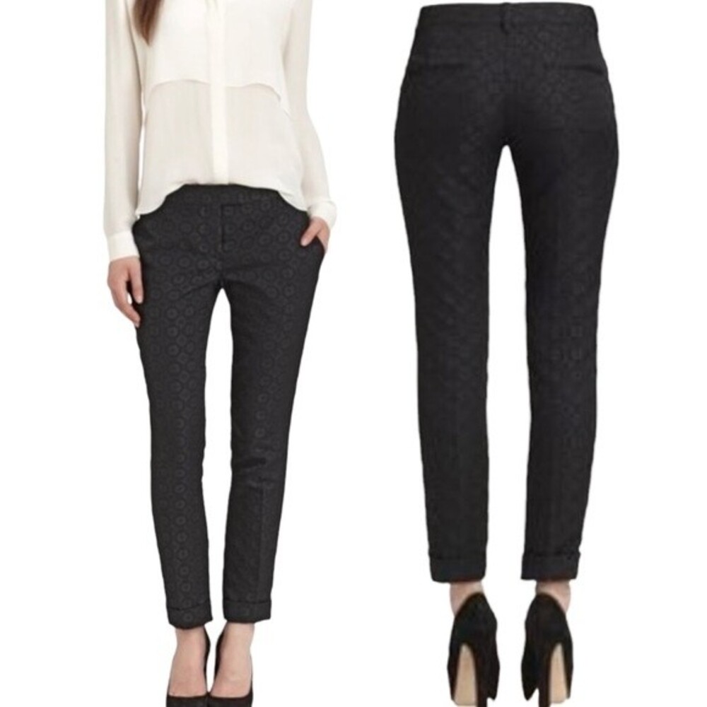 Theory Women's Ankle Dress Pants Size 6 Black Jacquard Slim Career Evening Pant